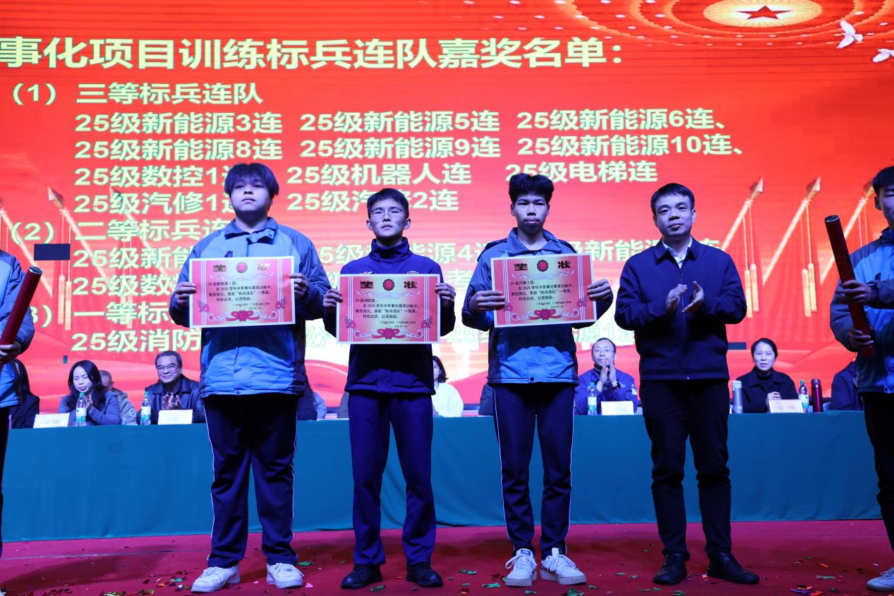 6.学校党委书记、校长刘学文为获一等标兵连队的班级颁奖