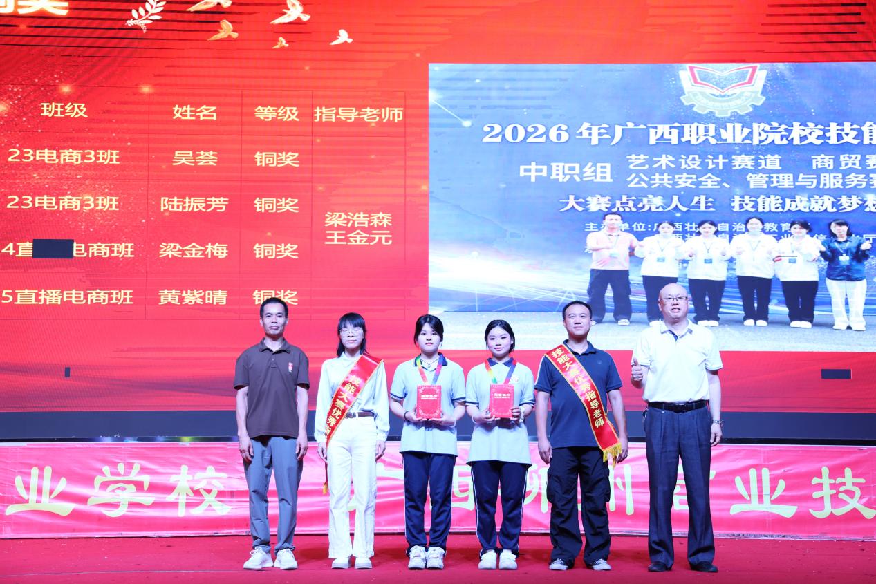 6.杨林钟、吴祖强校长助理共同为获铜奖的团队及指导老师颁奖1