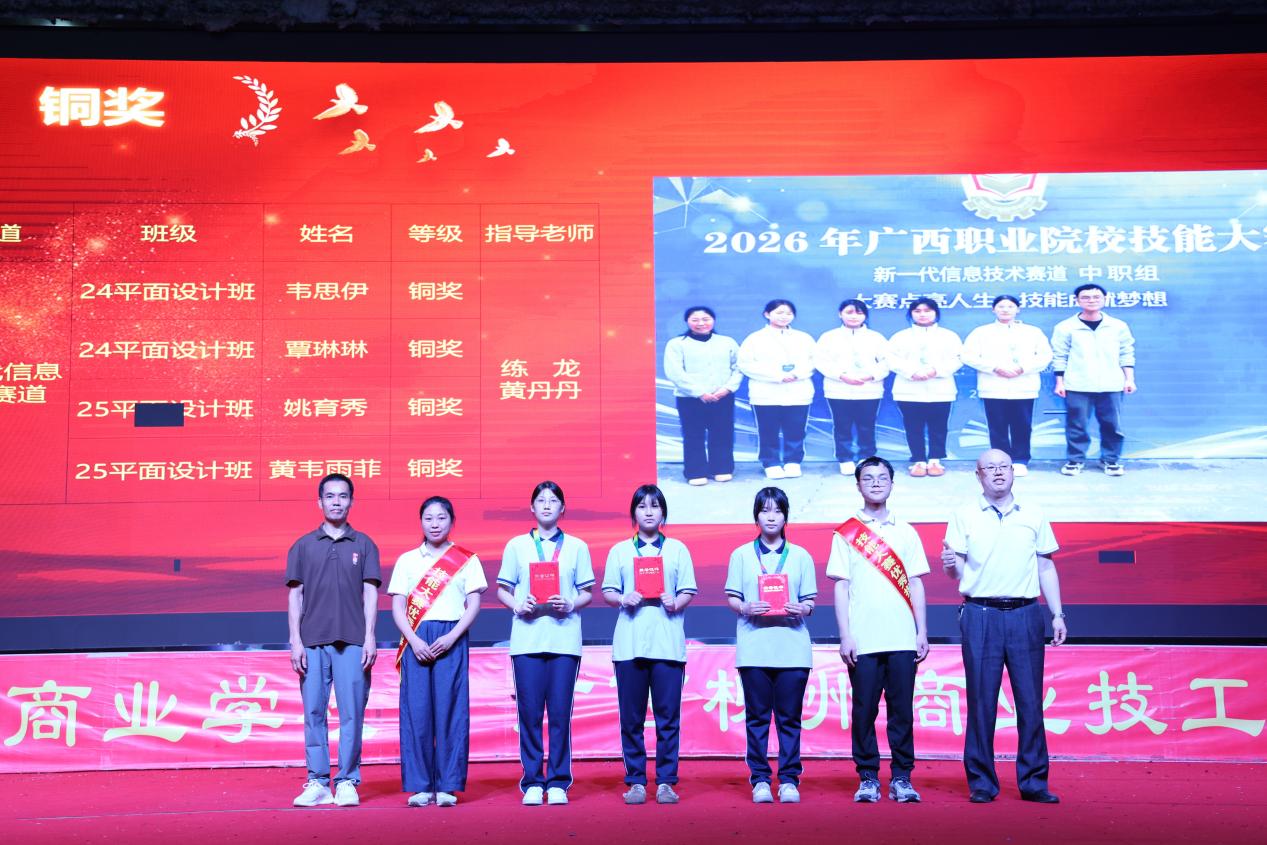 6.杨林钟、吴祖强校长助理共同为获铜奖的团队及指导老师颁奖2