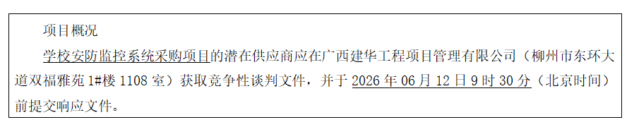 广西商业学校安防监控系统采购项目竞争性谈判公告